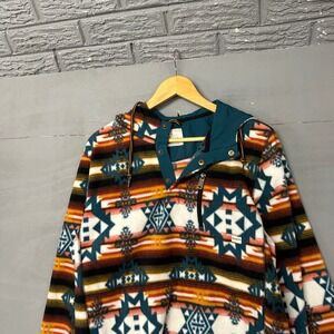 Dravus Mens Southwestern Geometric Fleece Hoodie Snap Neck Pullover Large Multi